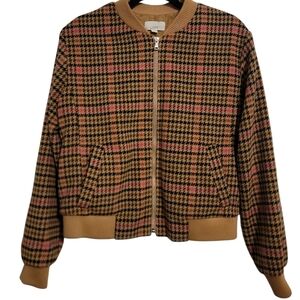 LOFT Women's Houndstooth Jacket - Pink and Tan